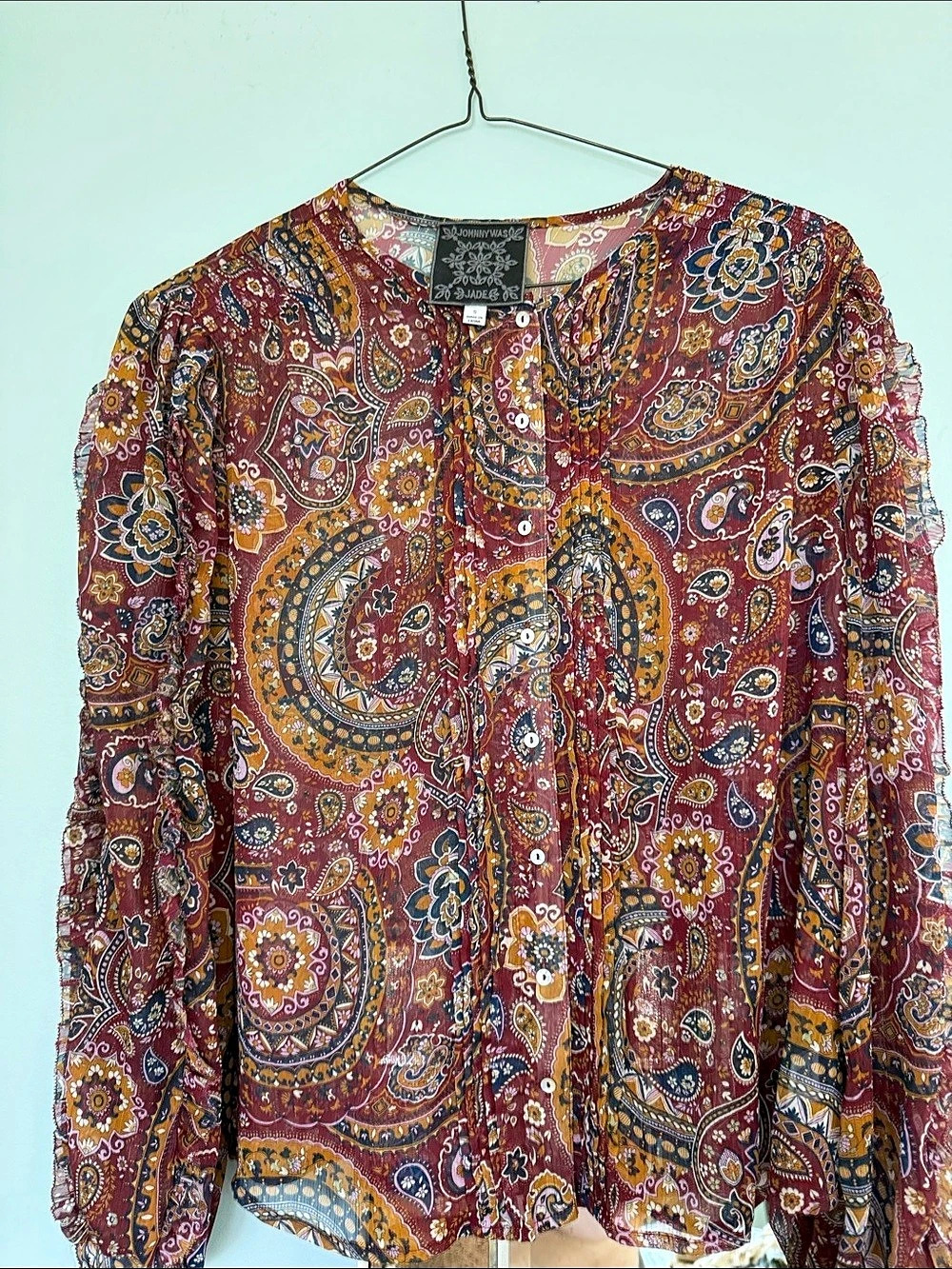 Johnny Was Paisley Blouse Burgundy & Multicolor Small Like New
